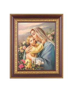 11 1/2" x 13 1/2" Cherry Frame with Gold Trim with an 8" x 10" Madonna and Child Print