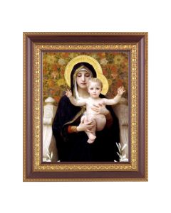 11 1/2" x 13 1/2" Cherry Frame with Gold Trim with an 8" x 10" Bouguereau: Madonna of the Lilies Print