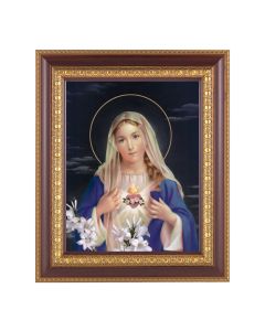 11 1/2" x 13 1/2" Cherry Frame with Gold Trim with an 8" x 10" Immaculate Heart of Mary Print