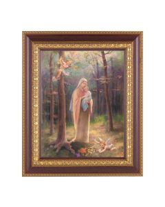 11 1/2" x 13 1/2" Cherry Frame with Gold Trim with an 8" x 10" Madonna of the Woods Print