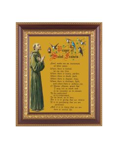 11 1/2" x 13 1/2" Cherry Frame with Gold Trim with an 8" x 10" Saint Francis Print