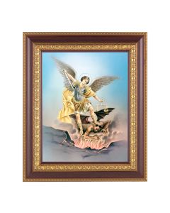 11 1/2" x 13 1/2" Cherry Frame with Gold Trim with an 8" x 10" Saint Michael Print
