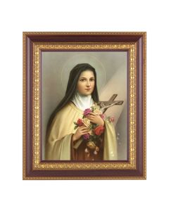 11 1/2" x 13 1/2" Cherry Frame with Gold Trim with an 8" x 10" Saint Therese Print