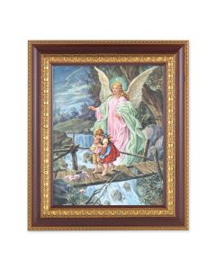 11 1/2" x 13 1/2" Cherry Frame with Gold Trim with an 8" x 10" Guardian Angel Print