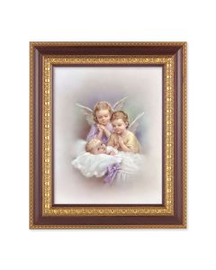 11 1/2" x 13 1/2" Cherry Frame with Gold Trim with an 8" x 10" Guardian Angels Print
