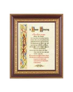 11 1/2" x 13 1/2" Cherry Frame with Gold Trim with an 8" x 10" House Blessing Print