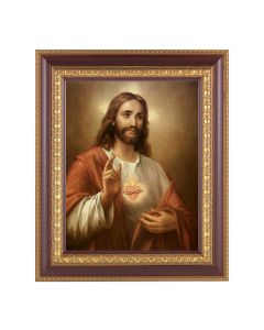 11 1/2" x 13 1/2" Cherry Frame with Gold Trim with an 8" x 10" The Sacred Heart Print