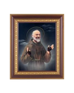 11 1/2" x 13 1/2" Cherry Frame with Gold Trim with an 8" x 10" Saint Pio Print