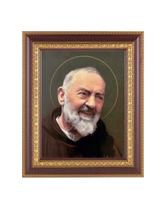 11 1/2" x 13 1/2" Cherry Frame with Gold Trim with an 8" x 10" Saint Pio Print