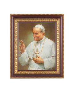 11 1/2" x 13 1/2" Cherry Frame with Gold Trim with an 8" x 10" Saint John Paul II Print