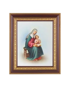 11 1/2" x 13 1/2" Cherry Frame with Gold Trim with an 8" x 10" Saint Anne Print