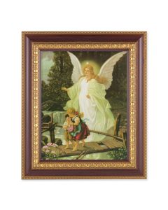 11 1/2" x 13 1/2" Cherry Frame with Gold Trim with an 8" x 10" Guardian Angel Print