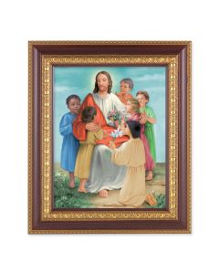 11 1/2" x 13 1/2" Cherry Frame with Gold Trim with an 8" x 10" Christ with Children Print