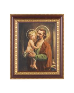 11 1/2" x 13 1/2" Cherry Frame with Gold Trim with an 8" x 10" St. Joseph with Jesus Print