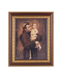 11 1/2" x 13 1/2" Cherry Frame with Gold Trim with an 8" x 10" St. Anthony with Jesus Print