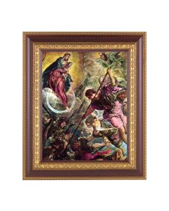 11 1/2" x 13 1/2" Cherry Frame with Gold Trim with an 8" x 10" Battle of Archangel St. Michael Print
