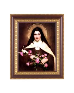 11 1/2" x 13 1/2" Cherry Frame with Gold Trim with an 8" x 10" St. Therese Print
