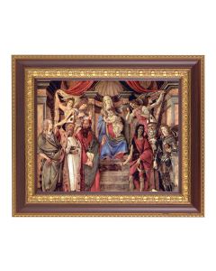 11 1/2" x 13 1/2" Cherry Frame with Gold Trim with an 8" x 10" Madonna Throne of Angels and Saints Print