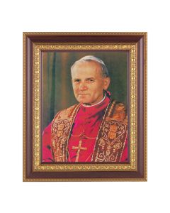 11 1/2" x 13 1/2" Cherry Frame with Gold Trim with an 8" x 10" Pope John Paul II Print