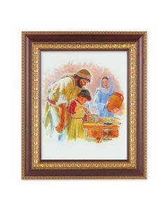 11 1/2" x 13 1/2" Cherry Frame with Gold Trim with an 8" x 10" Jesus the Carpenter Print