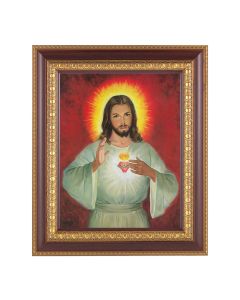 11 1/2" x 13 1/2" Cherry Frame with Gold Trim with an 8" x 10" The Sacred Heart Print
