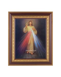 11 1/2" x 13 1/2" Cherry Frame with Gold Trim with an 8" x 10" Divine Mercy Print