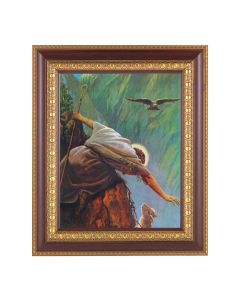 11 1/2" x 13 1/2" Cherry Frame with Gold Trim with an 8" x 10" Hook: The Lost Sheep Print