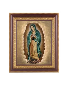 11 1/2" x 13 1/2" Cherry Frame with Gold Trim with an 8" x 10" Our Lady of Guadalupe Print