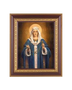 11 1/2" x 13 1/2" Cherry Frame with Gold Trim with an 8" x 10" Madonna of the Rosary Print