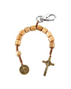 Benedictine One Decade Wood Rosary Backpack Clip
