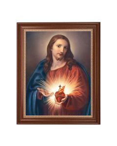 13 1/2" x 16 9/16" Walnut Finished Frame with 11" x 14" Batoni: Sacred Heart of Jesus Textured Art