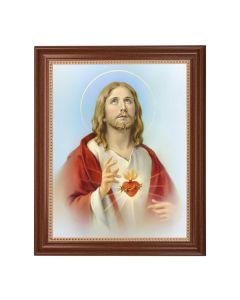 13 1/2" x 16 9/16" Walnut Finished Frame with 11" x 14"  Sacred Heart of Jesus Textured Art