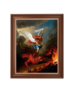 13 1/2" x 16 9/16" Walnut Finished Frame with 11" x 14" Saint Michael Defeats the Dragon Textured Art