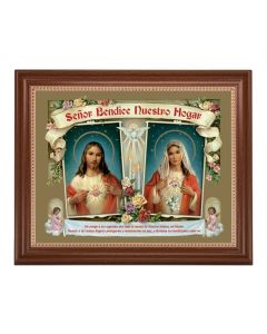 13 1/2" x 16 9/16" Walnut Finished Frame with 11" x 14" House Blessing- Sacred Heart of Mary and Immaculate Heart of Mary Spanish Textured Art