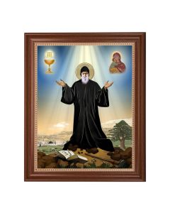 13 1/2" x 16 9/16" Walnut Finished Frame with 11" x 14" St. Charbel Textured Art