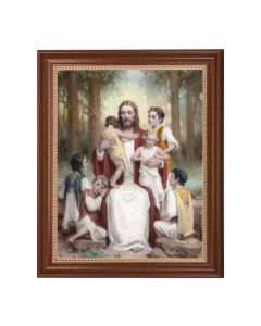 13 1/2" x 16 9/16" Walnut Finished Frame with 11" x 14" Chambers: Jesus with Children Textured Art