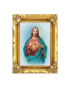 4 1/2" x 3 1/2" Antique Gold Frame with a 2 1/2" x 3 1/2" Sacred Heart Gold Stamped Print-P65
