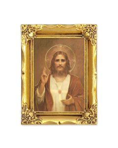 4 1/2" x 3 1/2" Antique Gold Frame with a 2 1/2" x 3 1/2" Sacred Heart Gold Stamped Print-P65
