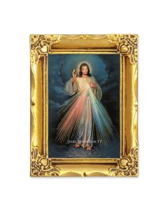 4 1/2" x 3 1/2" Antique Gold Frame with a 2 1/2" x 3 1/2" Divine Mercy (Spanish) Gold Stamped Print-P65