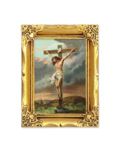 4 1/2" x 3 1/2" Antique Gold Frame with a 2 1/2" x 3 1/2" The Crucifixion Gold Stamped Print-P65