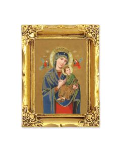 4 1/2" x 3 1/2" Antique Gold Frame with a 2 1/2" x 3 1/2" Our Lady of Perpetual Help Gold Stamped Print-P65