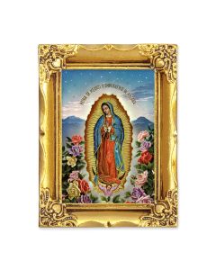 4 1/2" x 3 1/2" Antique Gold Frame with a 2 1/2" x 3 1/2" Our Lady of Guadalupe Gold Stamped Print-P65