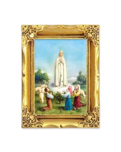 4 1/2" x 3 1/2" Antique Gold Frame with a 2 1/2" x 3 1/2" Our Lady of Fatima Gold Stamped Gold Stamped Print-P65