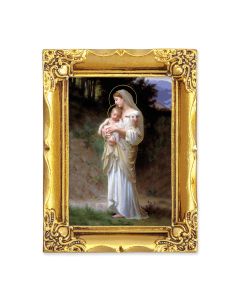 4 1/2" x 3 1/2" Antique Gold Frame with a 2 1/2" x 3 1/2" Divine Innocence Gold Stamped Print-P65