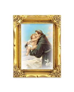 4 1/2" x 3 1/2" Antique Gold Frame with a 2 1/2" x 3 1/2" Saint Anthony Gold Stamped Print-P65