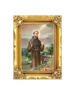 4 1/2" x 3 1/2" Antique Gold Frame with a 2 1/2" x 3 1/2" Saint Francis Gold Stamped Print-P65