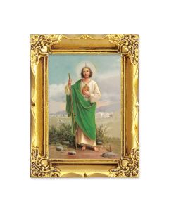 4 1/2" x 3 1/2" Antique Gold Frame with a 2 1/2" x 3 1/2" Saint Jude Gold Stamped Print-P65