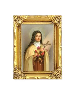 4 1/2" x 3 1/2" Antique Gold Frame with a 2 1/2" x 3 1/2" Saint Therese Gold Stamped Print-P65
