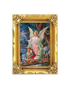 4 1/2" x 3 1/2" Antique Gold Frame with a 2 1/2" x 3 1/2" Guardian Angel Gold Stamped Print-P65