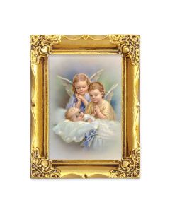 4 1/2" x 3 1/2" Antique Gold Frame with a 2 1/2" x 3 1/2" Guardian Angels Gold Stamped Print-P65